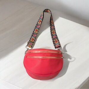 Pink  Double Zipper Fanny Pack Crossbody Vegan Leather